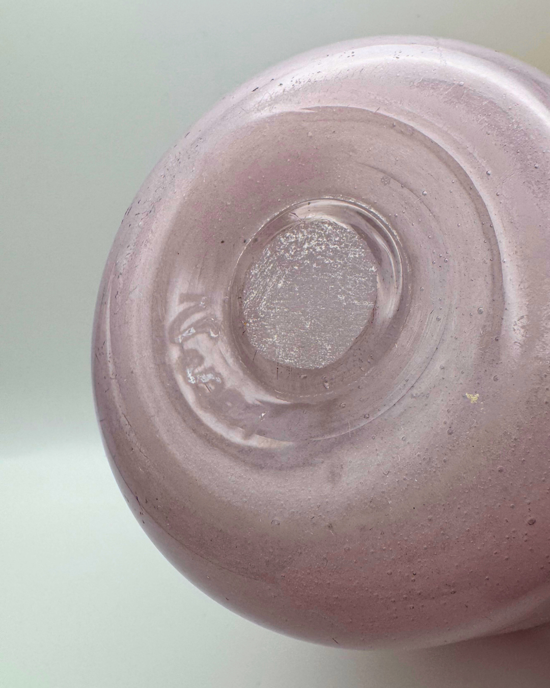 Vasart Signed V002 Pink & Purple 7" Vase with Molten Blue Swirl, 1940s/50s