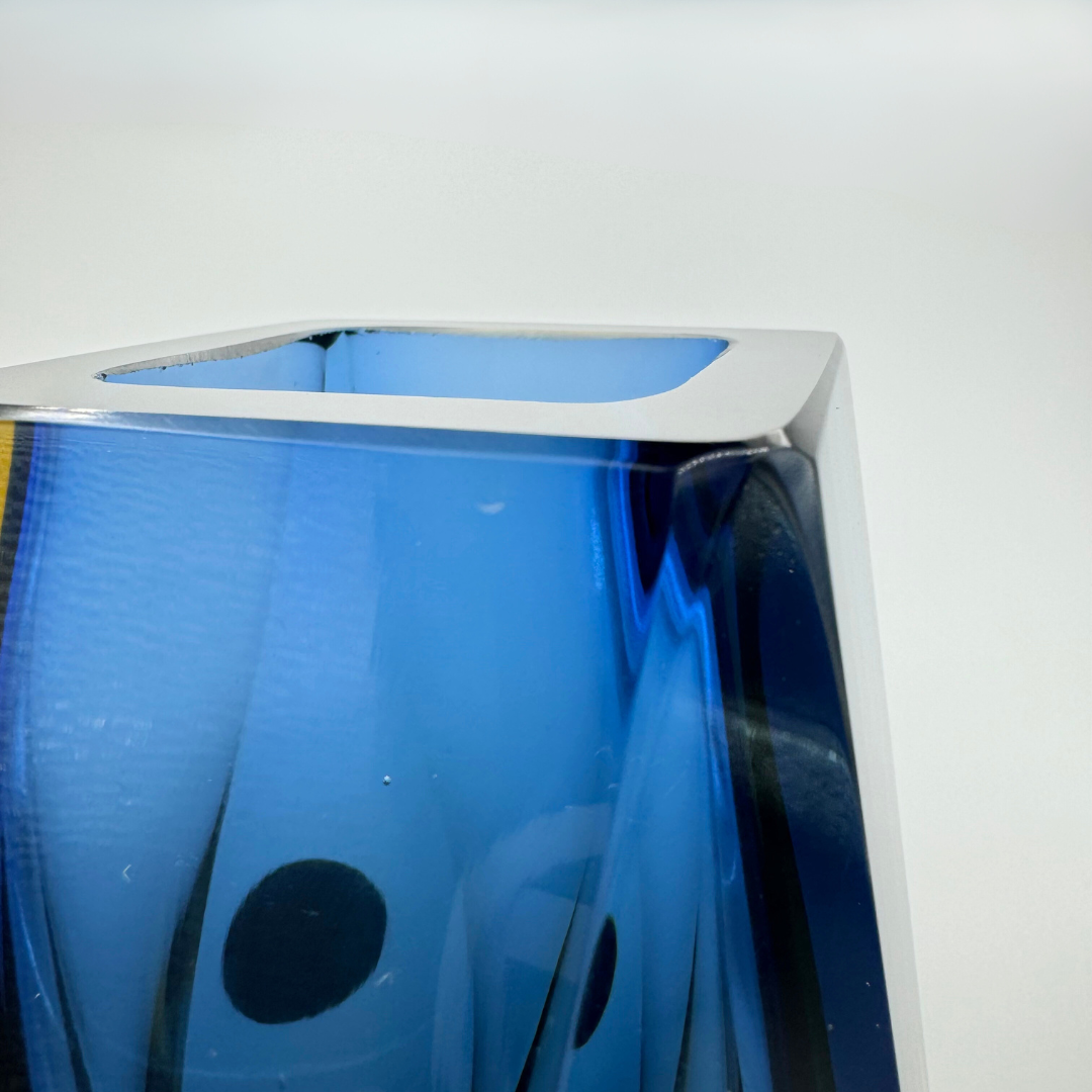 Extra Large Mid Century Bucella Cristalli Murano Cobolt Blue & Amber Sommerso San Marco Glass Vase Attributed to Mandruzzato