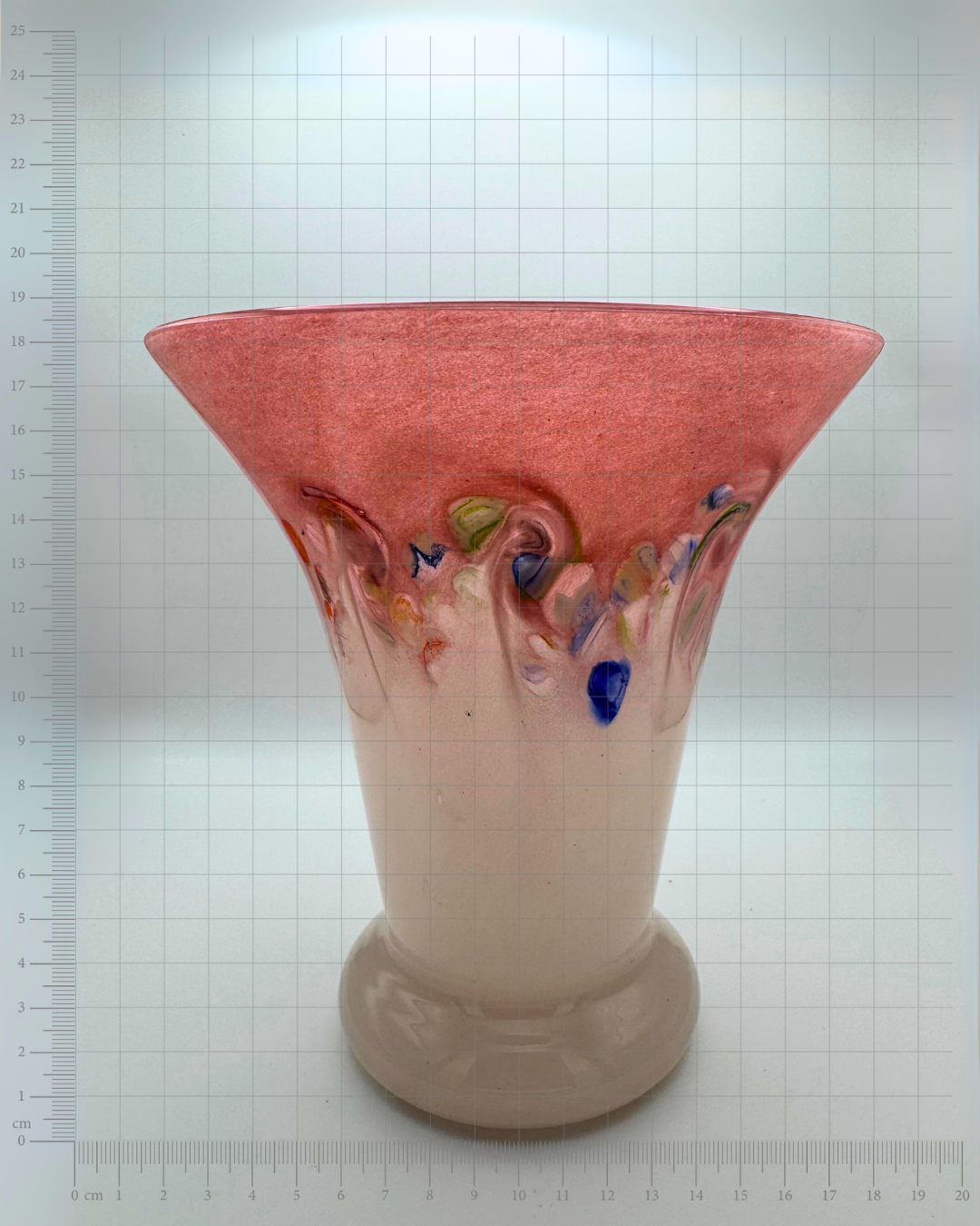 Strathearn V022 White & Pink 7½" Vase with Molten Murriles, 1960s/70s