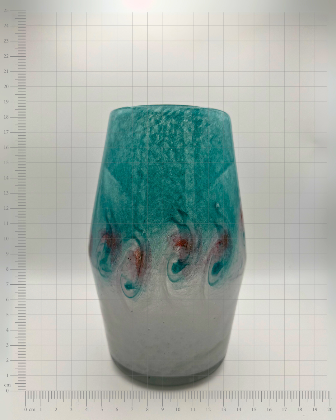 Vasart Signed V017 Green & White 7½" Vase with Molten Murriles, 1940s/50s