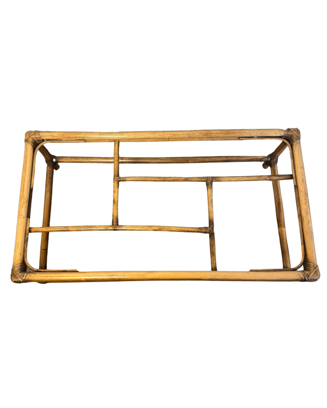 Mid-Century Vintage Smoked Glass Top Low Bamboo Coffee Table. 1960s/70s