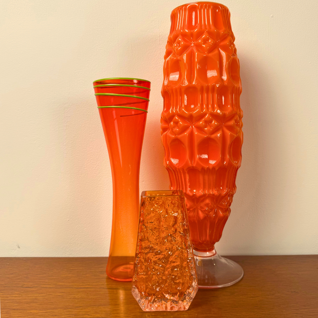 Empoli Orange Retro Cased Glass Vintage 'Tiki' Vase, 1960s/70s