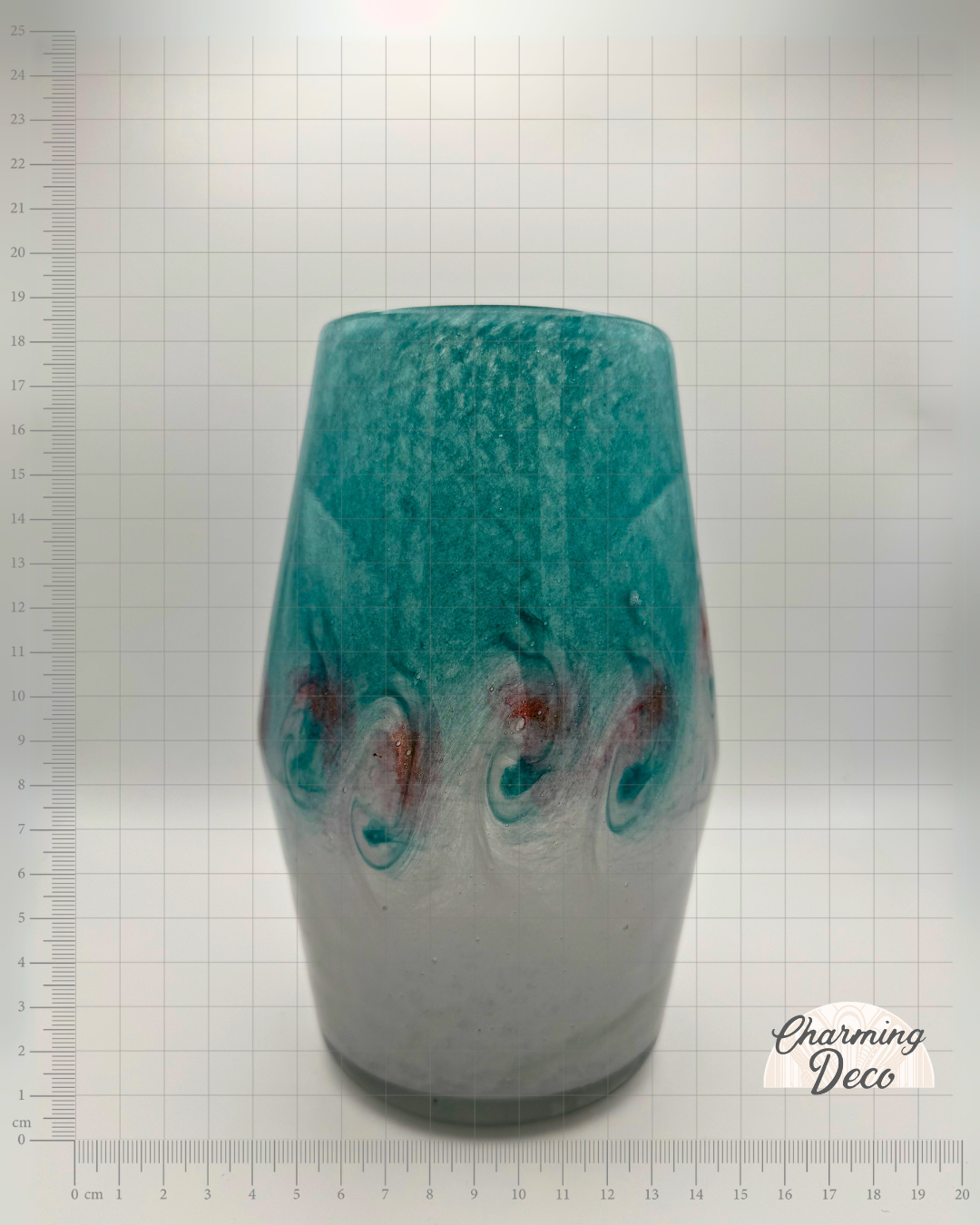 Vasart Signed V017 Green & White 7½" Vase with Molten Murriles, 1940s/50s