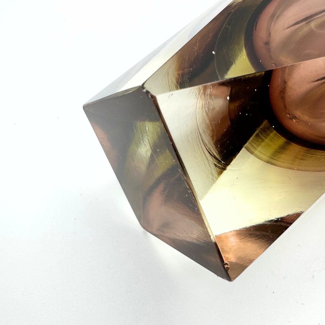 Murano Faceted San Marco Style Amber Sommerso Glass Vase