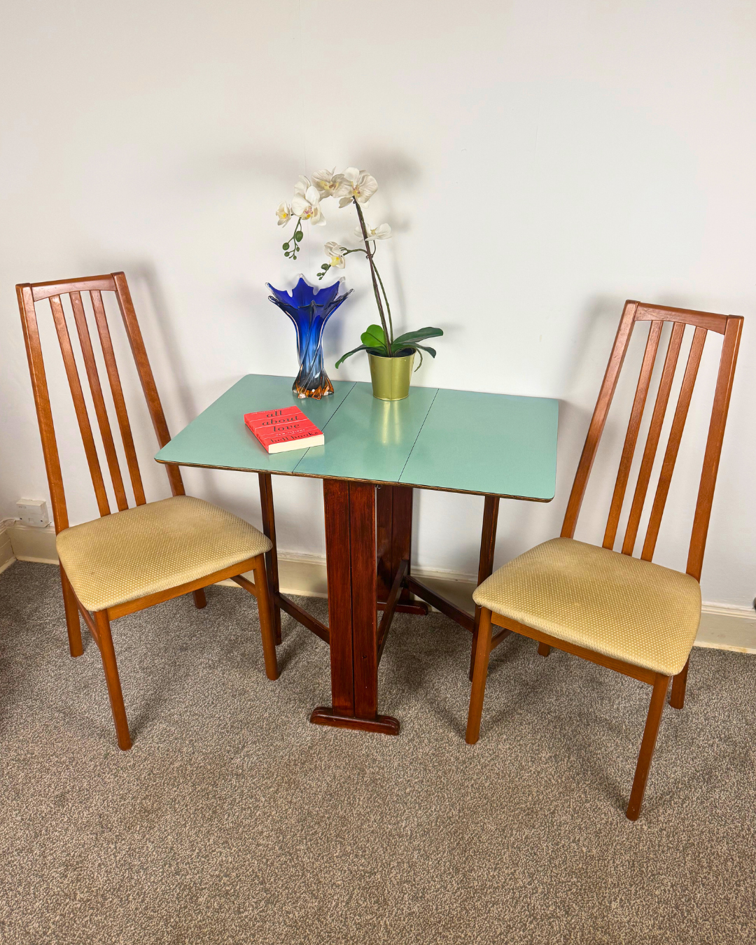Mid-Century Drop-Leaf Gateleg Dining Table with Green-Blue Formica Top, c.1960s