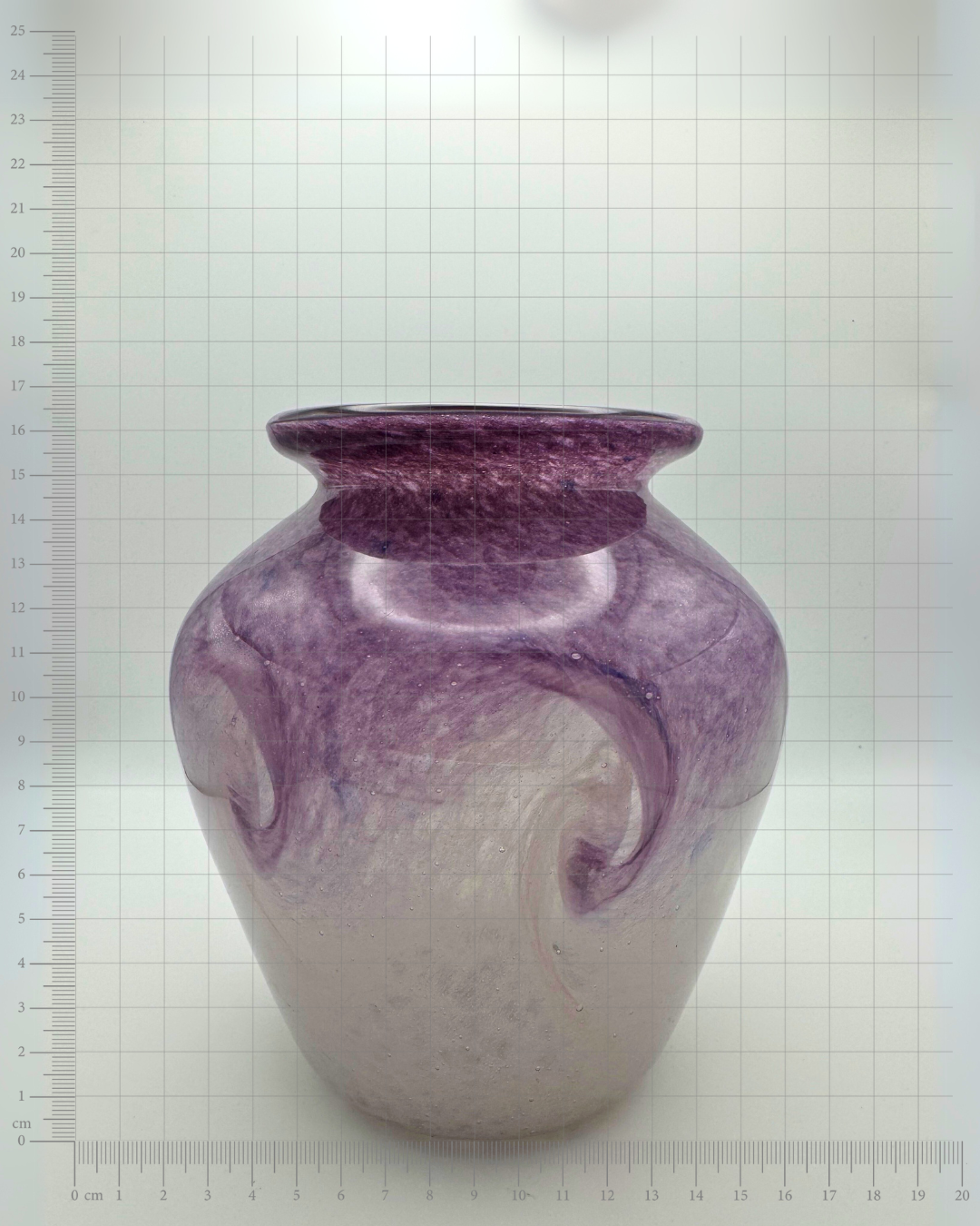 Vasart Signed V020 Purple & White 6½" Vase with Molten Swirl, 1940s/50s