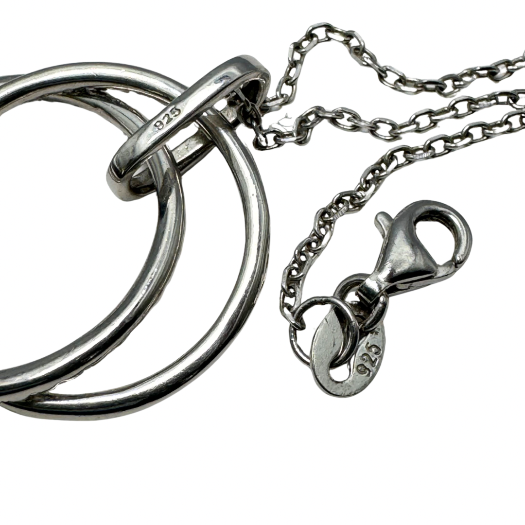 Sterling Silver Double Crossover Hoops Pendant on Sterling Sliver 16.5" Cable Chain Necklace