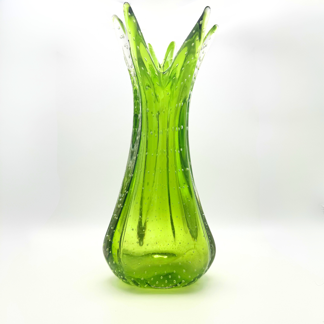 Murano Bullicante Pointed Green Vase 1960's/70's