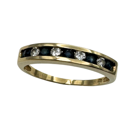 Vintage 9ct Gold Diamond and Sapphire Half Eternity Ring