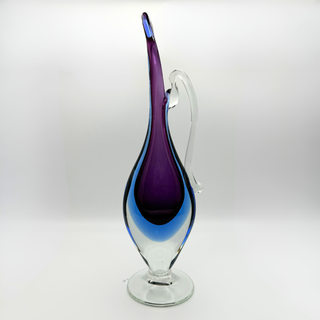 Mid Century Purple & Blue Murano Sommersol Footed Carafe Attributed to Mandruzzato