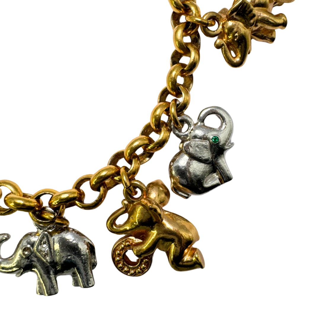 Brooks & Bentley Multi-tone Enamelled and Bejewelled Elephant 7" Charm Bracelet