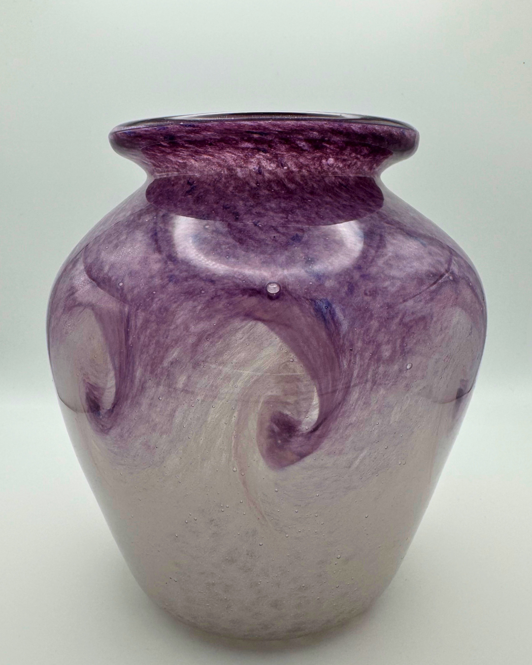 Vasart Signed V020 Purple & White 6½" Vase with Molten Swirl, 1940s/50s