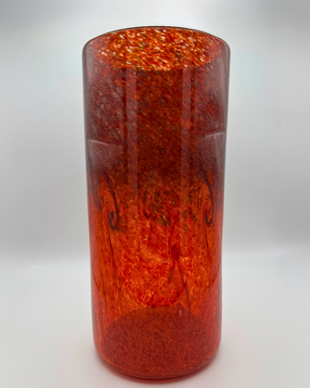 Strathearn V018 Black & Red 9" Vase with Molten Swirl, 1960s/70s