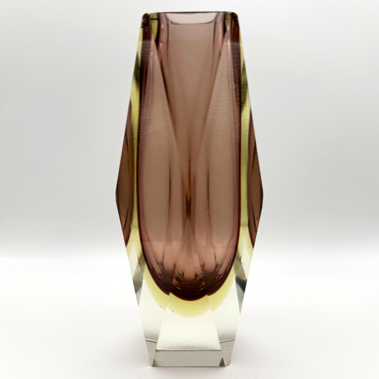 Murano Faceted San Marco Style Amber Sommerso Glass Vase