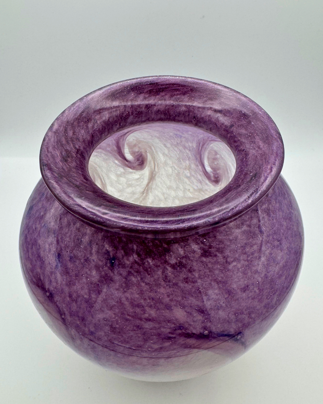 Vasart Signed V020 Purple & White 6½" Vase with Molten Swirl, 1940s/50s