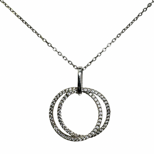 Sterling Silver Double Crossover Hoops Pendant on Sterling Sliver 16.5" Cable Chain Necklace