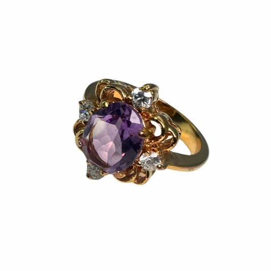 Amethyst and Paste Gem Ring Set in Gold-Tone Shank