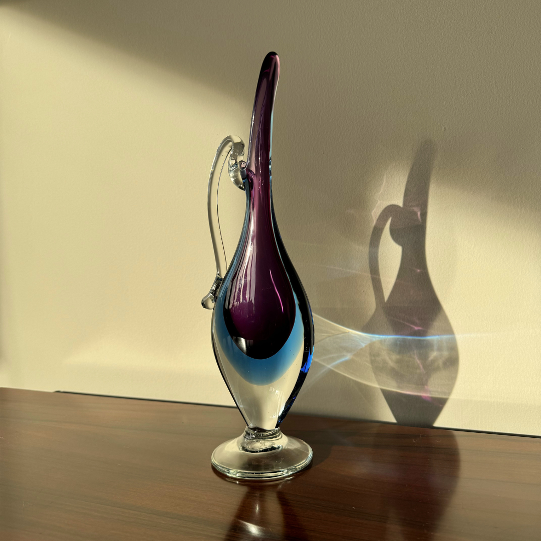 Mid Century Purple & Blue Murano Sommersol Footed Carafe Attributed to Mandruzzato