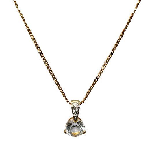 Swarovski Crystal Solitaire Gold-plated Pendant with 18" Cable Curb Necklace