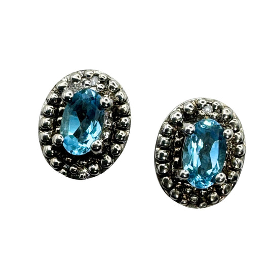 Gemporia Sterling Silver Oval Cut London Blue Topaz Halo Stud Earrings