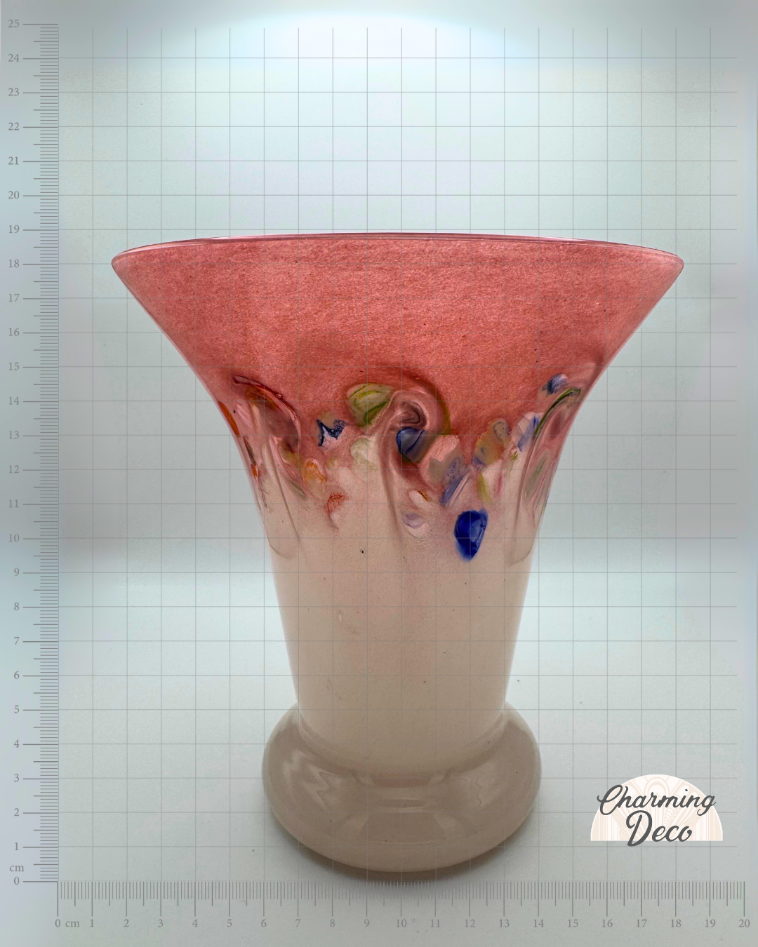 Strathearn V022 White & Pink 7½" Vase with Molten Murriles, 1960s/70s