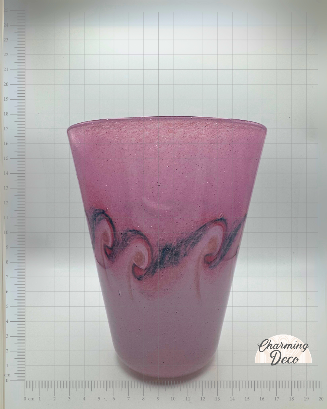 Vasart Signed V002 Pink & Purple 7" Vase with Molten Blue Swirl, 1940s/50s