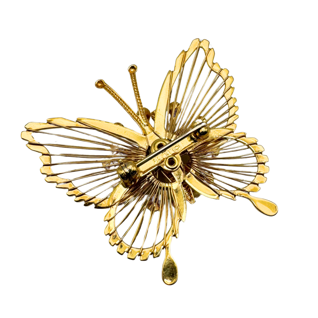 VINTAGE Monet Gold Tone Butterfly Brooch with Faux Pearls