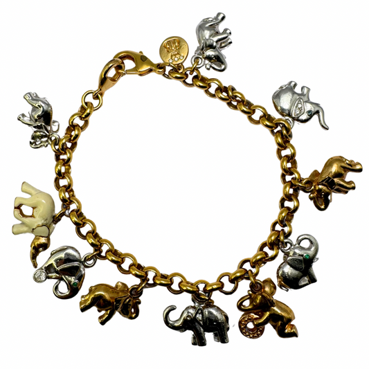 Brooks & Bentley Multi-tone Enamelled and Bejewelled Elephant 7" Charm Bracelet