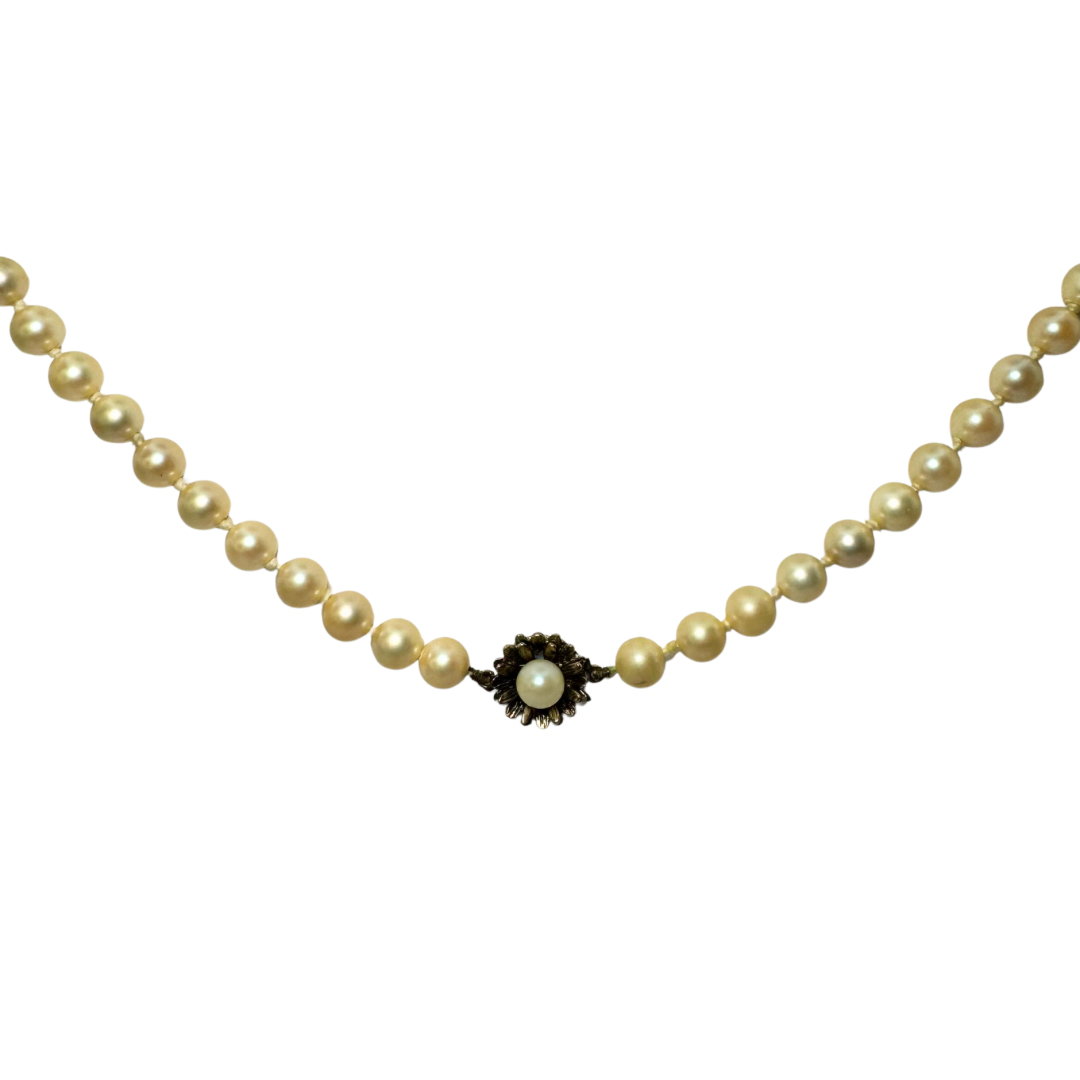 Vintage 1930's J. Köhle Hand Knotted Faux Pearl 18.5" Necklace with Faux Pearl Set Sterling Silver Clasp