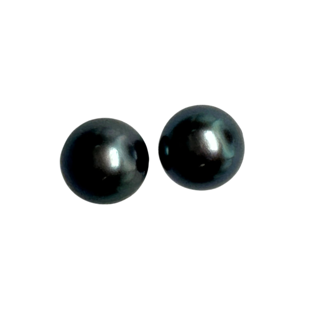 Black Cultured Pearl Stud Earrings Set in Sterling Silver