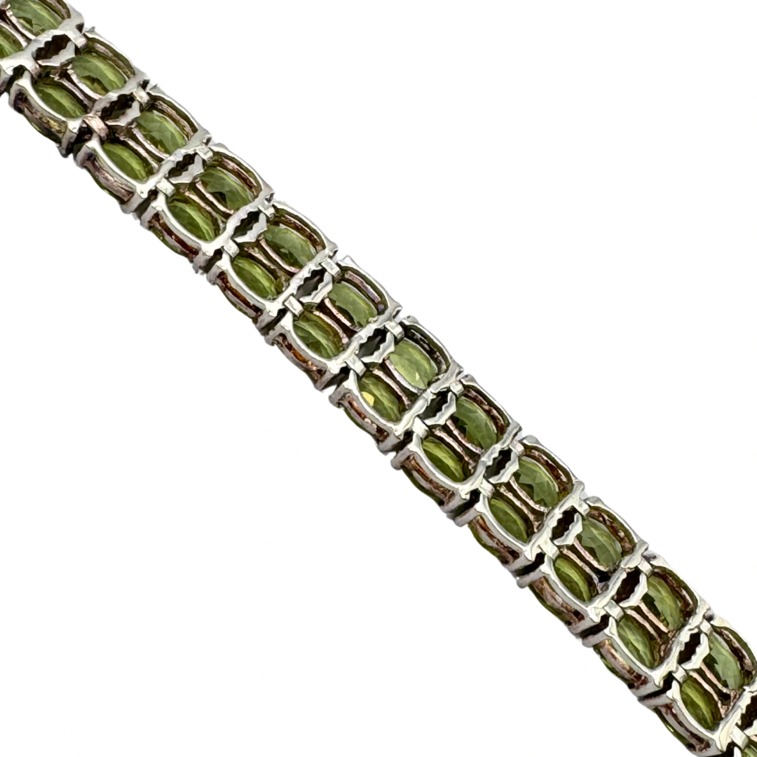 Stunning Sterling Silver Double Row Peridot Tennis Bracelet - Size 7.5”  27grams