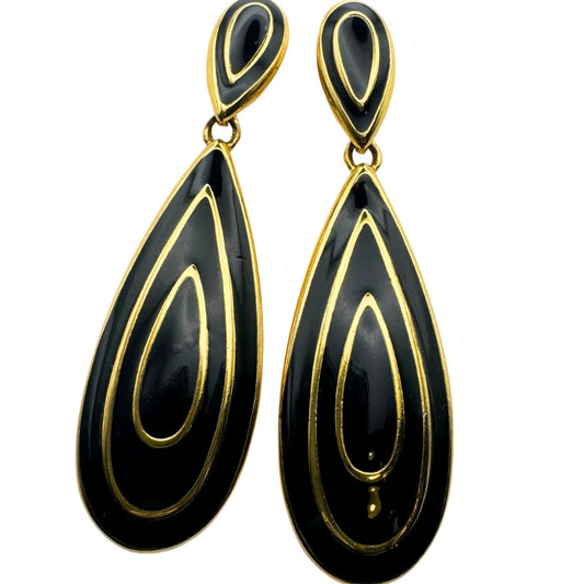 Vintage Napier Black and Gold Teardrop Dangle Earrings