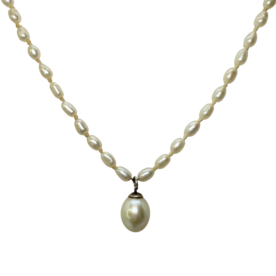 Vintage Cultured Freshwater Pearl 17” Necklace and Teardrop Pearl Necklace, with Sterling Silver Clasp.