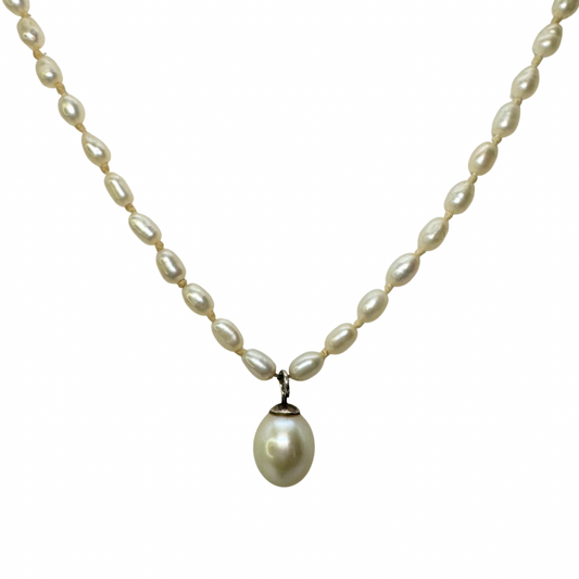 Vintage Cultured Freshwater Pearl 17” Necklace and Teardrop Pearl Necklace, with Sterling Silver Clasp.